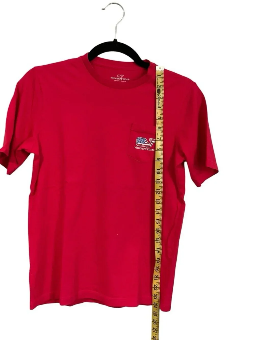 Vineyard Vines Youth Size M 12-14 American Flag Logo T-Shirt Tee With Pocket Red
